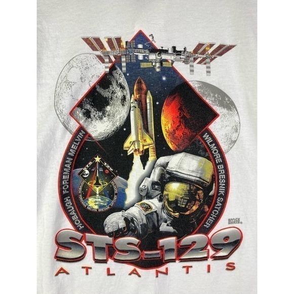 NASA STS-129 Atlantis Space Shuttle Shirt Collared Mens Size Large Graphic White - Picture 5 of 9